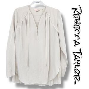 Rebecca Taylor 100% Silk Pleated Back Blouse Cream Boho Womens Luxury Size 4
